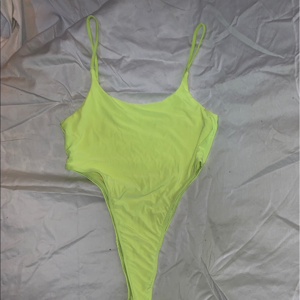 NEON green high cut leg body suit